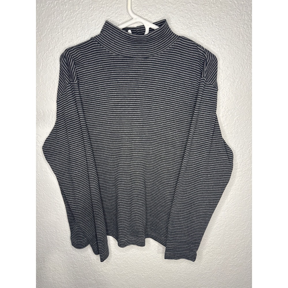 Vintage Erika & Co Mock Neck Top Women XL Gray Striped Excellent RN 40299